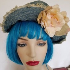 MUJER DENIM SLOUCH SUMMER SUN HAT FOLDED BRIM FRAYED EDGES WITH FLOWER~COTTON  eb-91124794